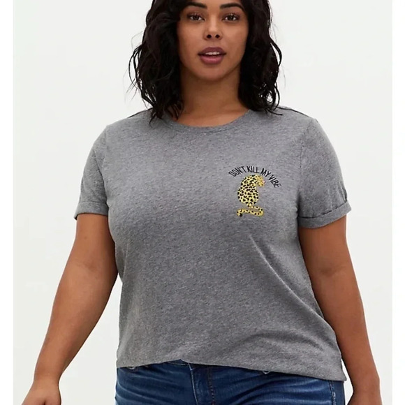 Torrid RELAXED TEE - HERITAGE SLUB DON'T KILL MY VIBE HEATHER GREY - Picture 1 of 7
